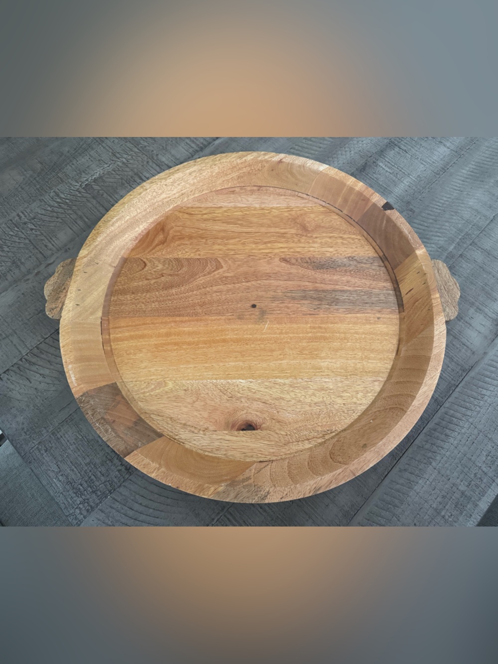 Round Mango Wood Serving Tray 22” across.